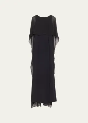 Rickie Freeman for Teri Jon Elbow-Sleeve A-Line Cape Gown