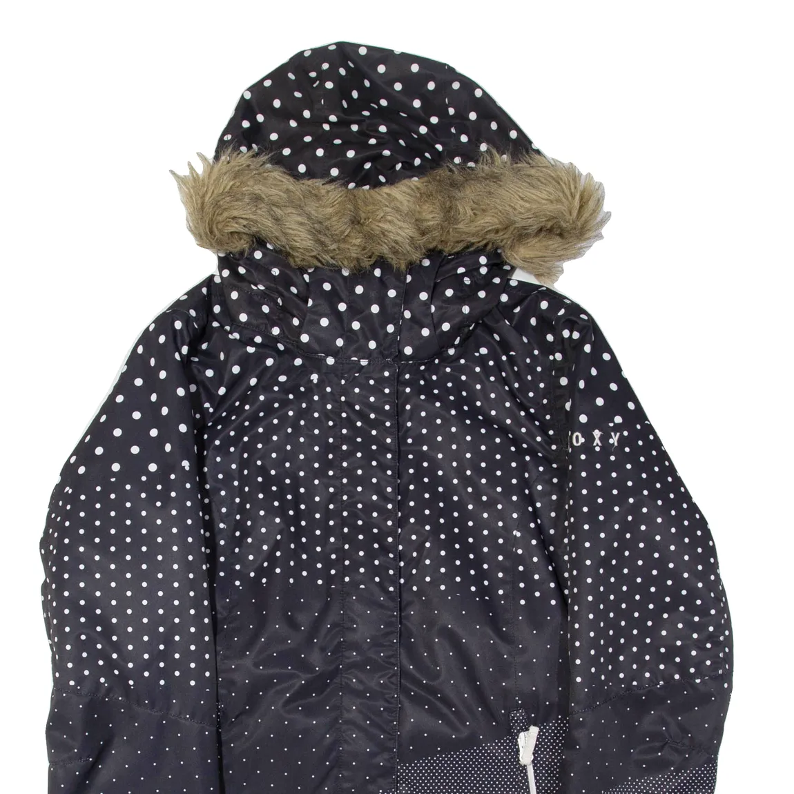 ROXY Womens Ski Coat Black Hooded Polka Dot M