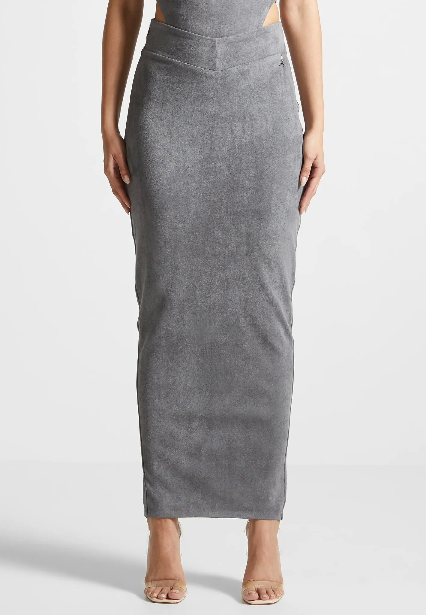 Suede Midaxi Skirt - Light Grey