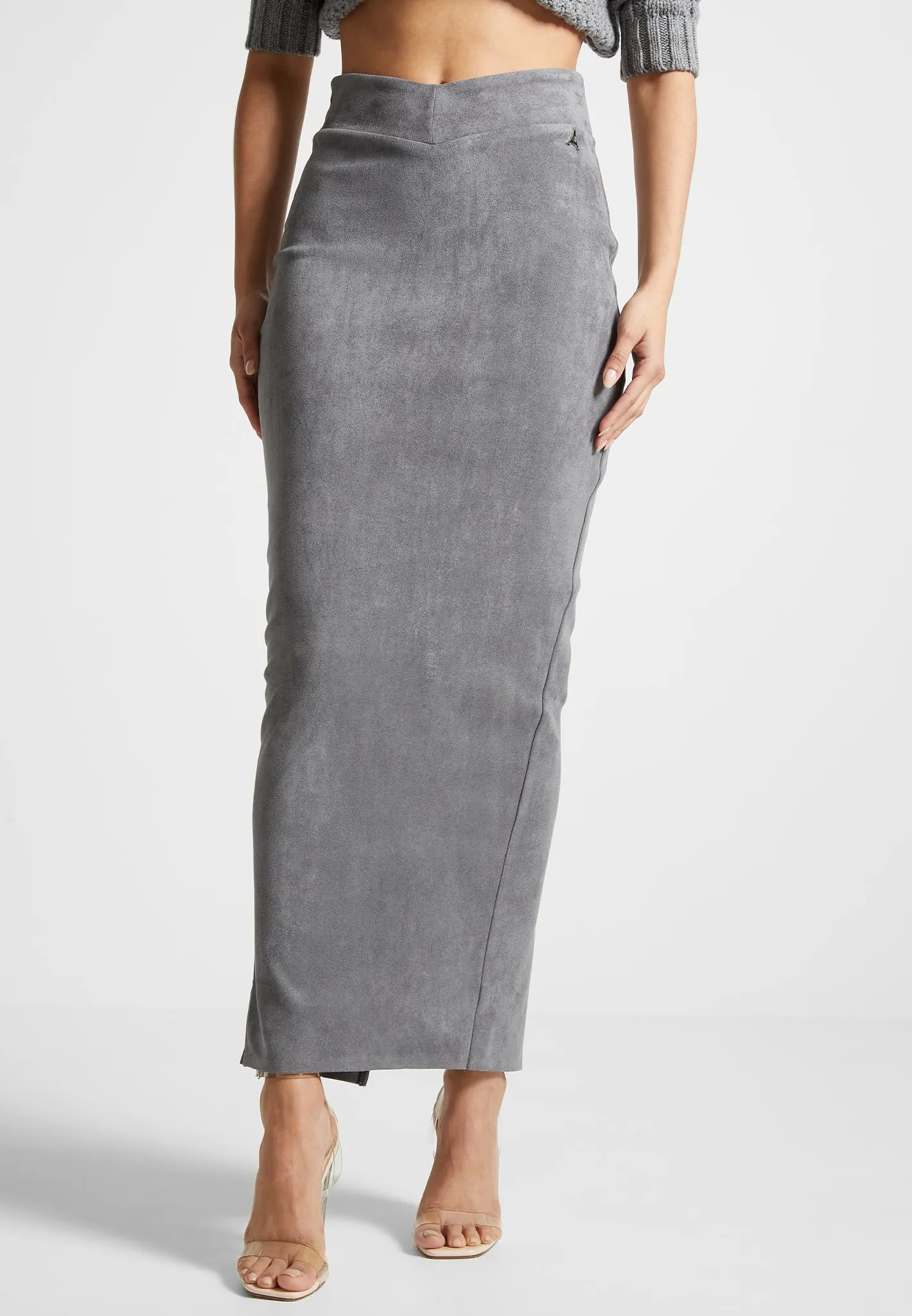 Suede Midaxi Skirt - Light Grey