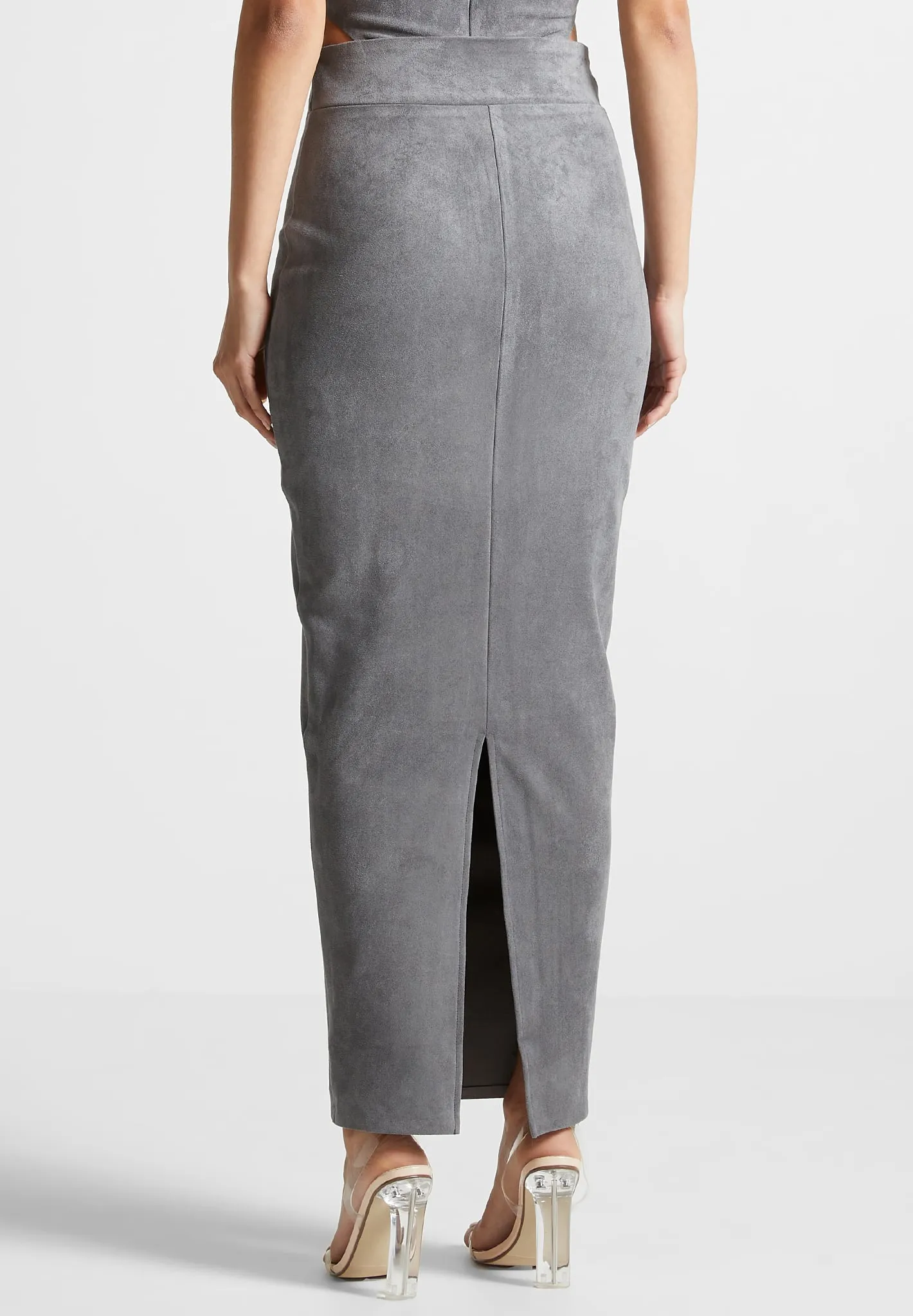 Suede Midaxi Skirt - Light Grey