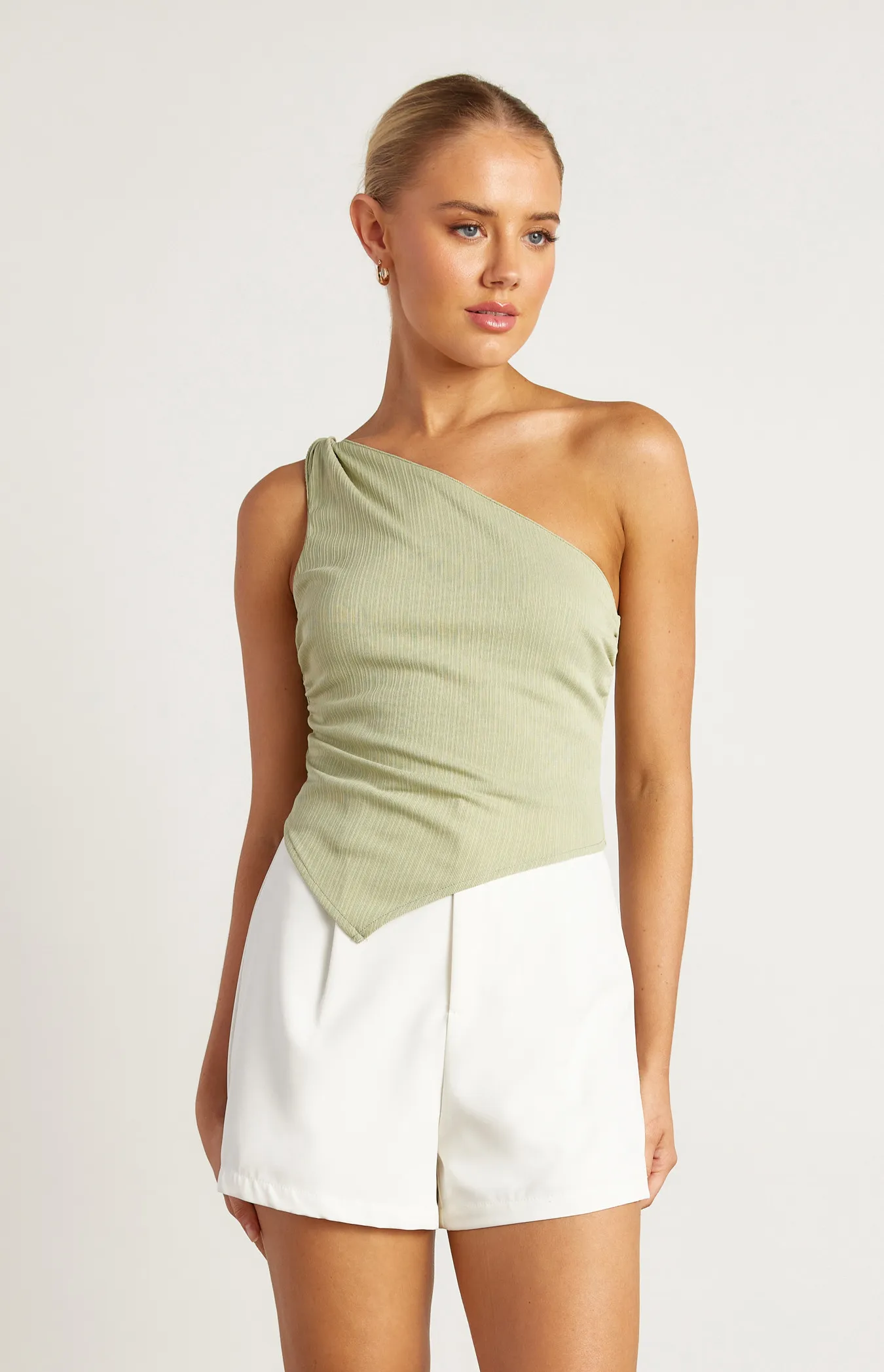 Textured Jersey Twist Detail Top with Asymmetric Hem (WTO573B)