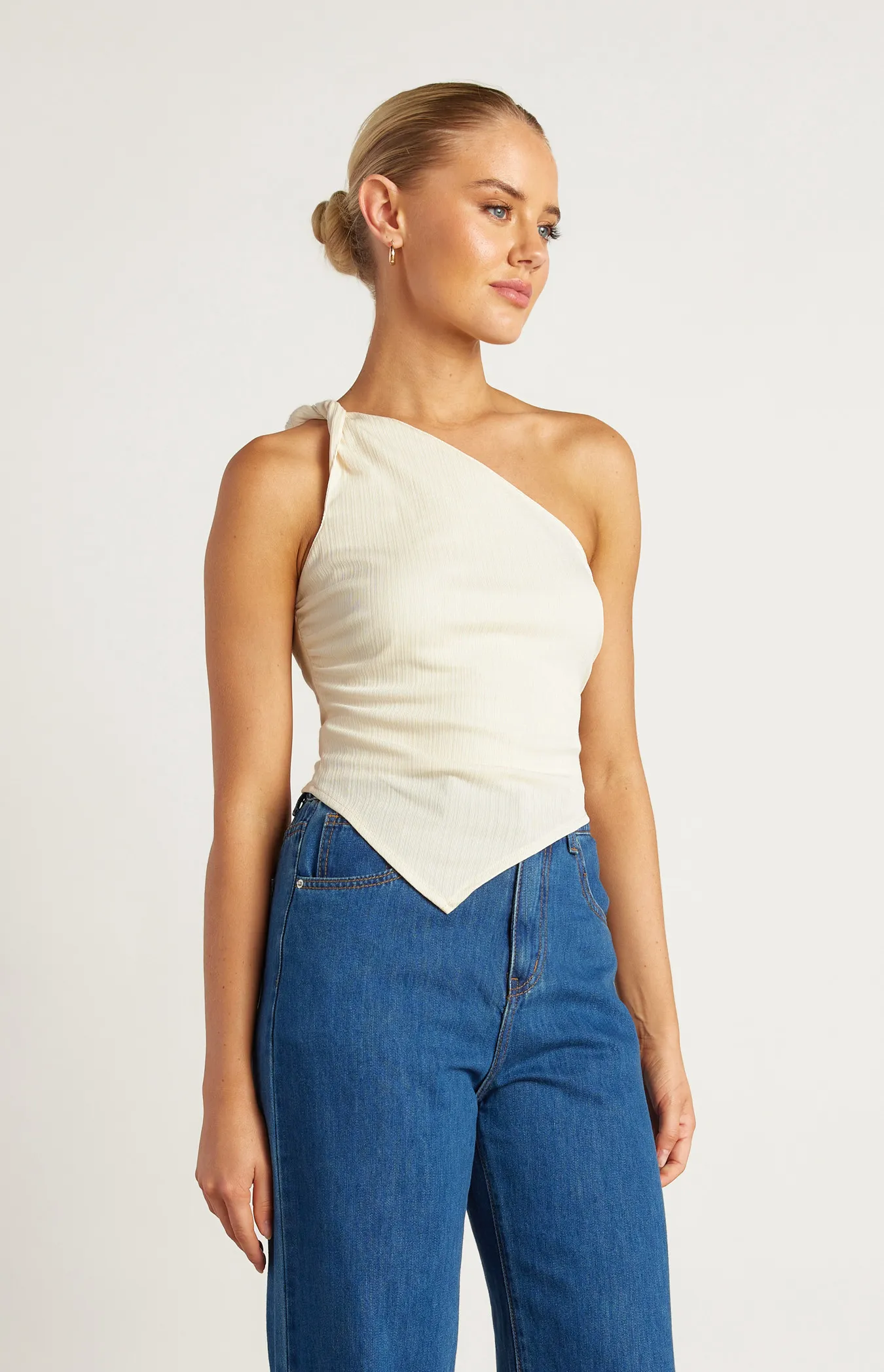 Textured Jersey Twist Detail Top with Asymmetric Hem (WTO573B)