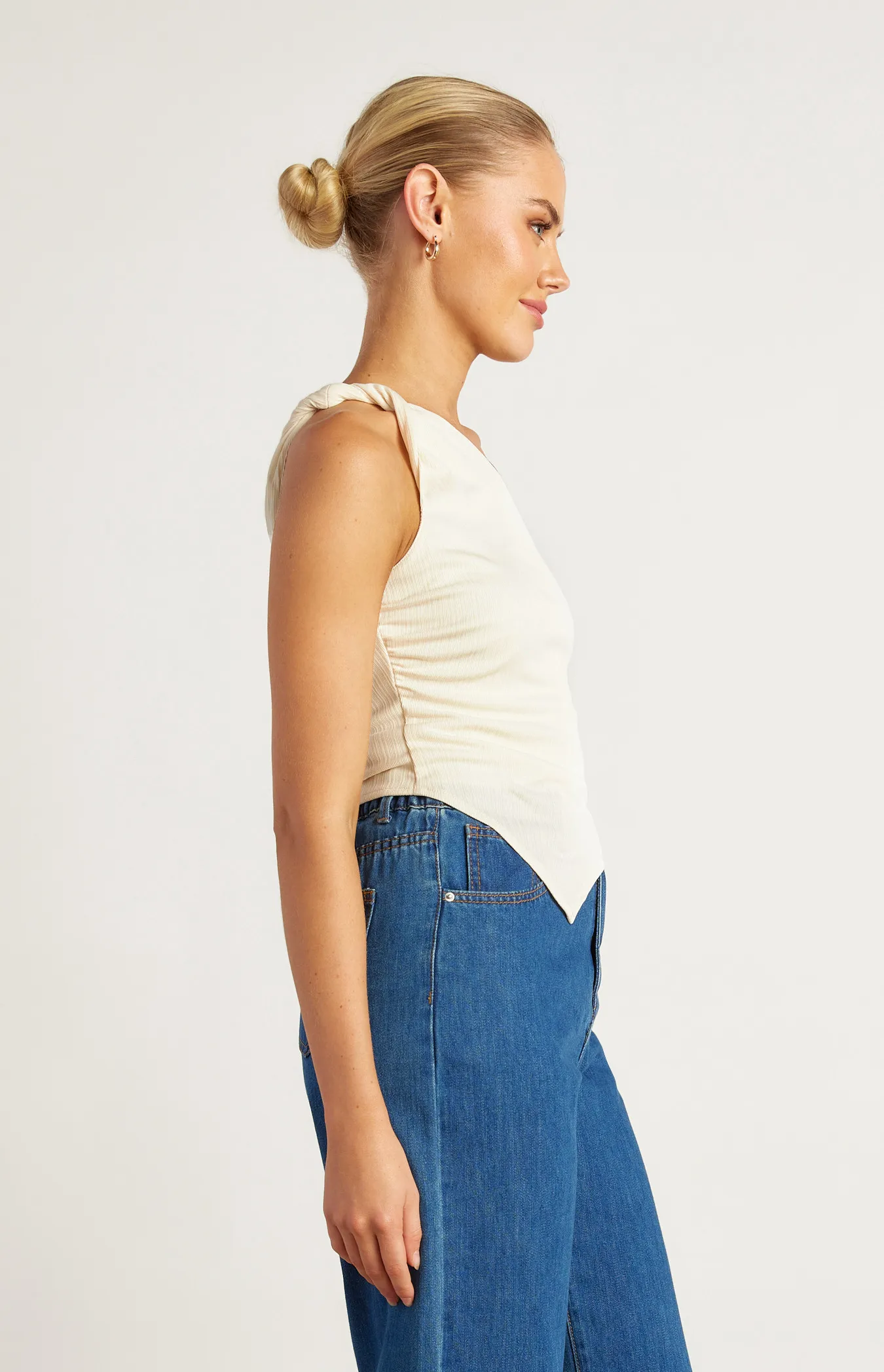 Textured Jersey Twist Detail Top with Asymmetric Hem (WTO573B)