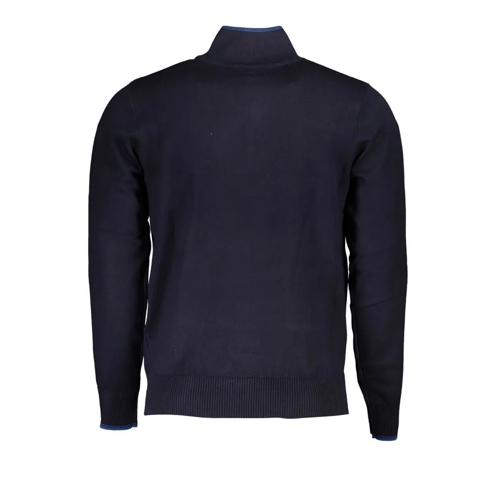 U.S. Grand Polo Elegant Half Zip Blue Sweater with Contrast Details