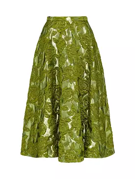 VALENTINO ROSE MOIRE` BROCADE MIDI SKIRT