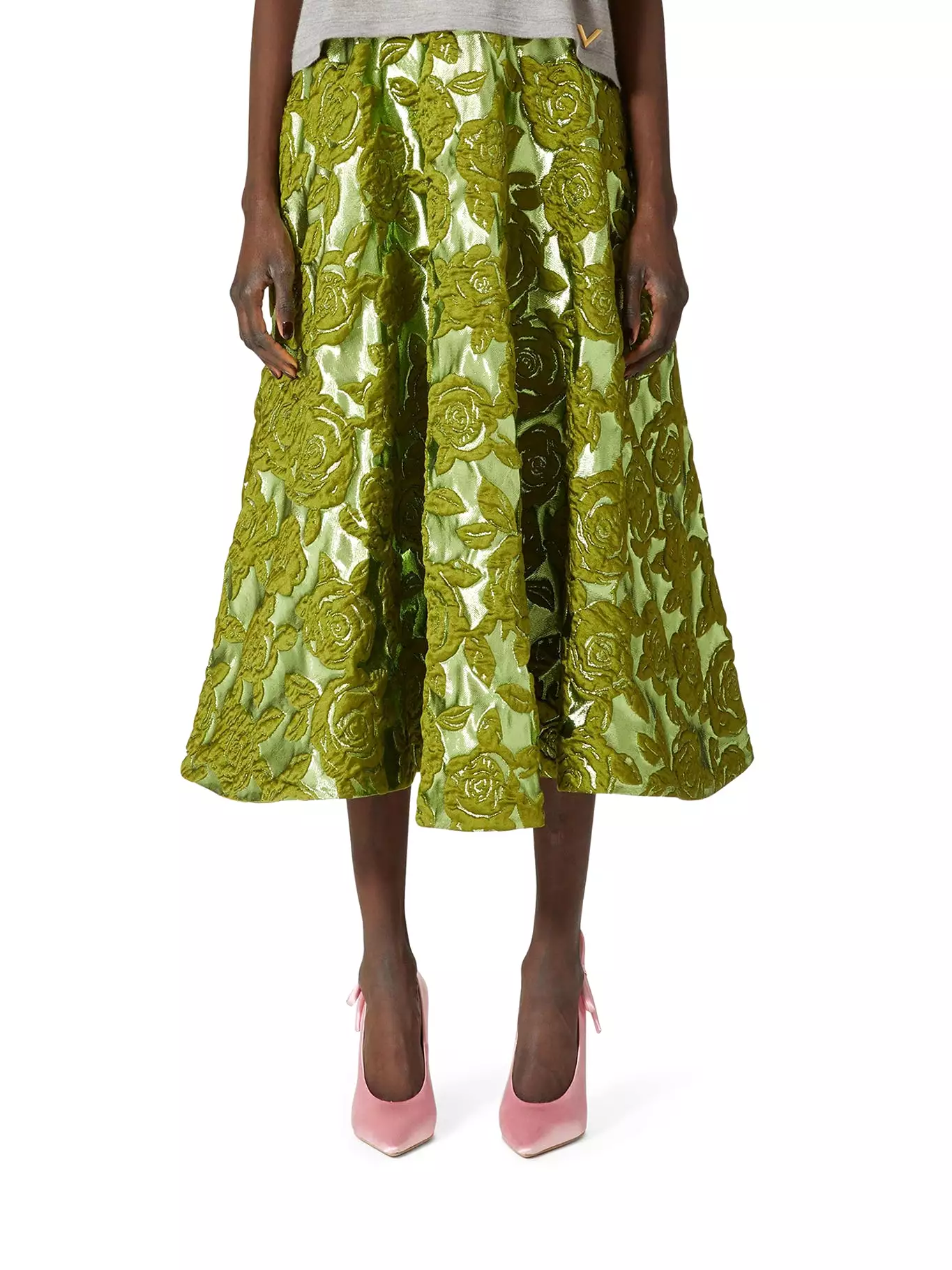 VALENTINO ROSE MOIRE` BROCADE MIDI SKIRT