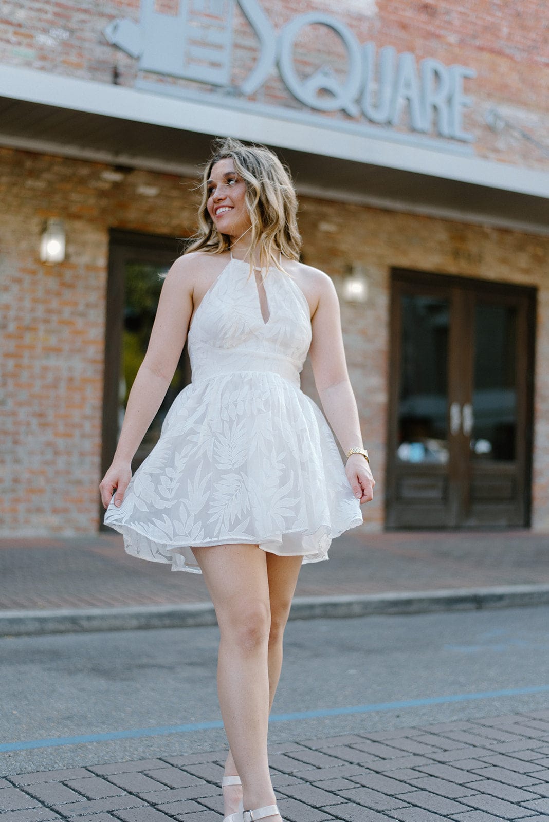 White Halter Low Back Mini Dress