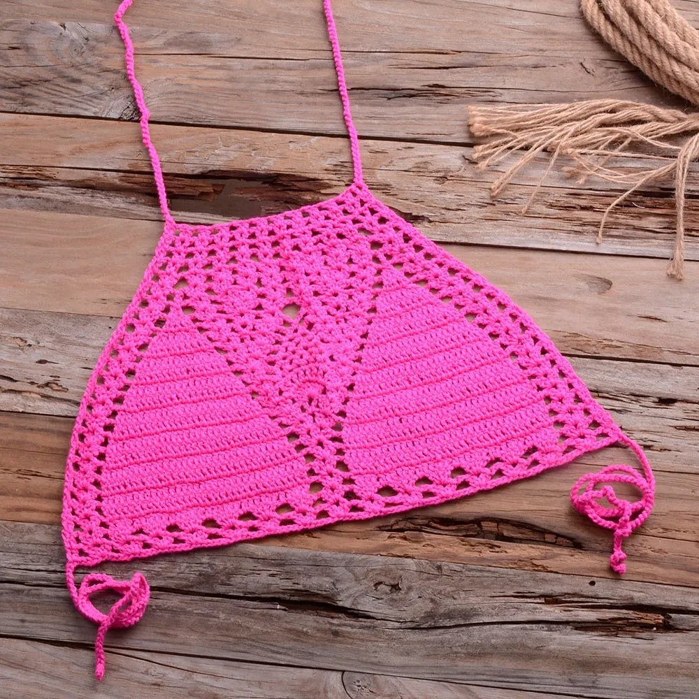 Women's Boho Brazilian Halter Knitted Handmade Crochet Bikini Swimwear