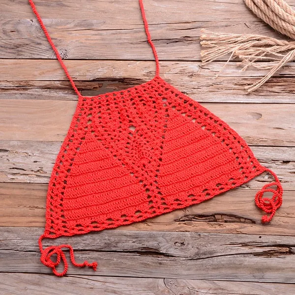 Women's Boho Brazilian Halter Knitted Handmade Crochet Bikini Swimwear