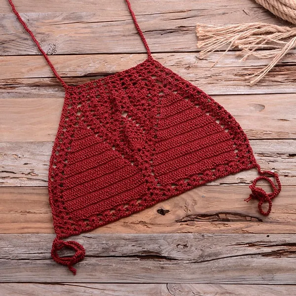 Women's Boho Brazilian Halter Knitted Handmade Crochet Bikini Swimwear