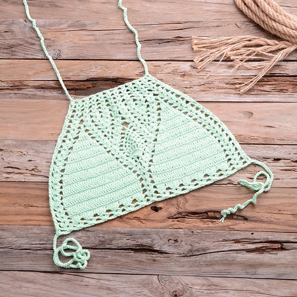 Women's Boho Brazilian Halter Knitted Handmade Crochet Bikini Swimwear