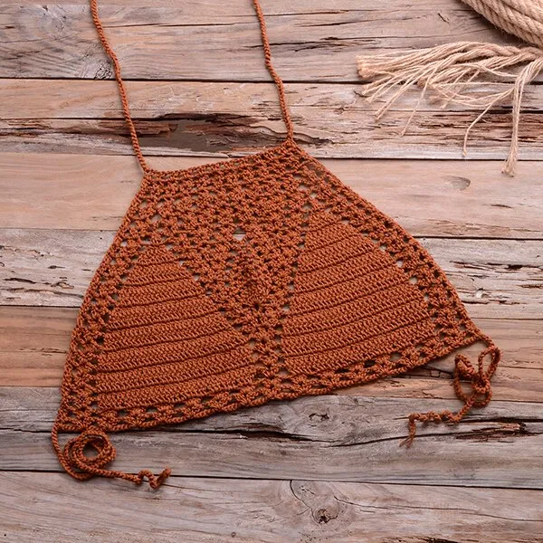 Women's Boho Brazilian Halter Knitted Handmade Crochet Bikini Swimwear