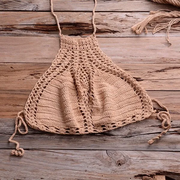 Women's Boho Brazilian Halter Knitted Handmade Crochet Bikini Swimwear