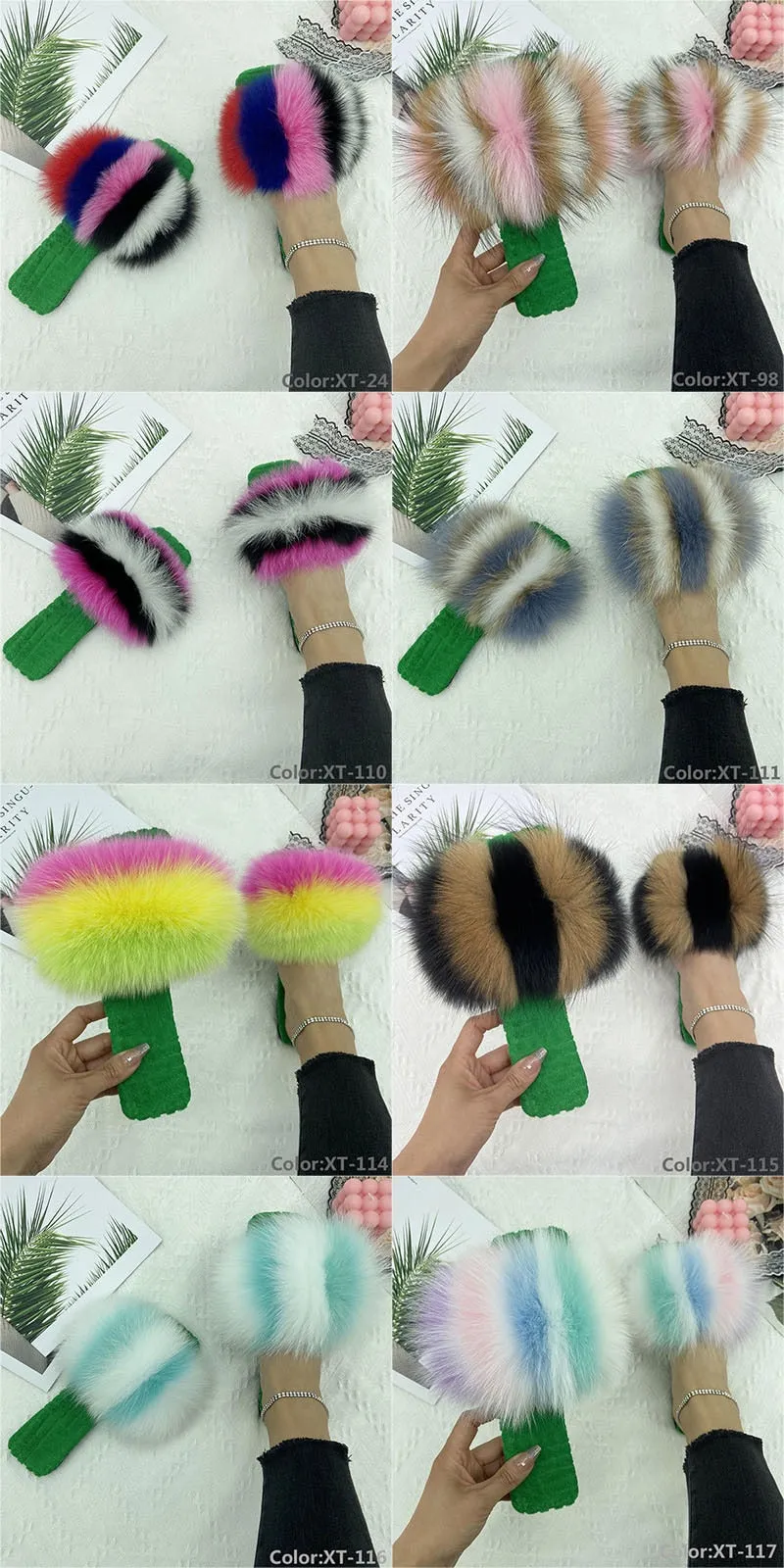 Women's Fashion Summer Natural Fur Fluffy Cotton Slides House Slippers