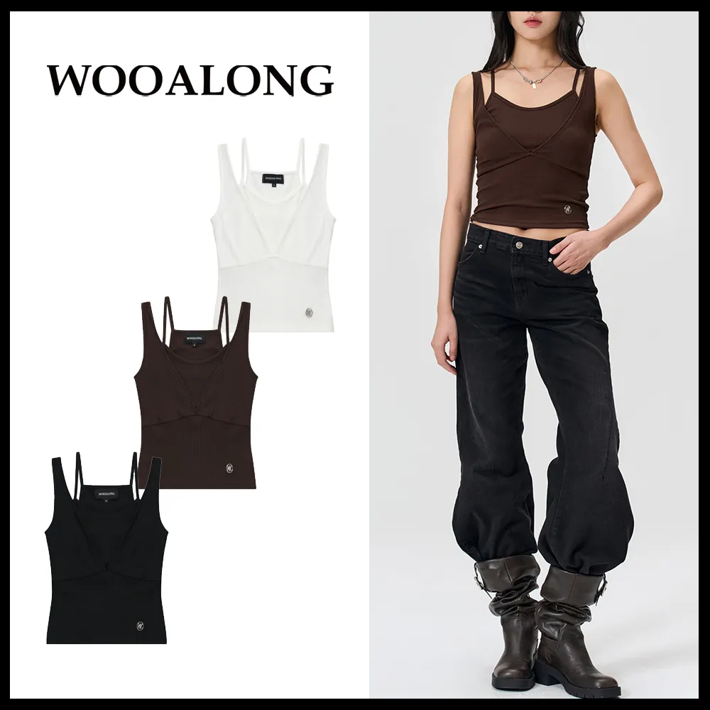 WOOALONG  |Blended Fabrics Sleeveless Street Style Plain Logo