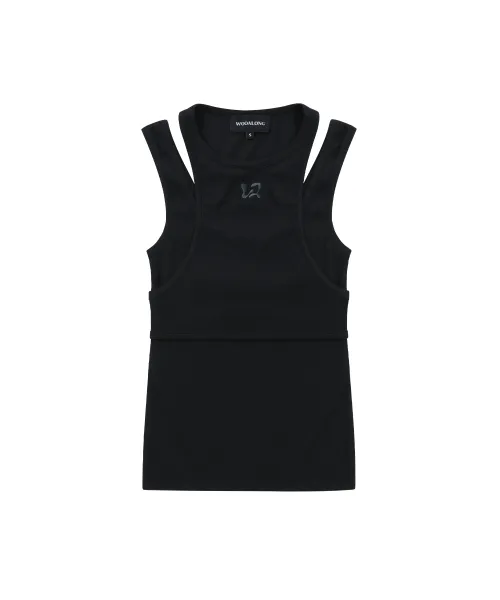 WOOALONG  |Crew Neck Blended Fabrics Sleeveless Street Style Plain Logo