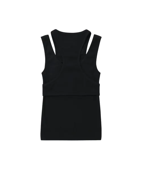 WOOALONG  |Crew Neck Blended Fabrics Sleeveless Street Style Plain Logo