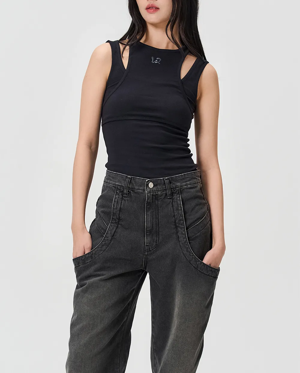 WOOALONG  |Crew Neck Blended Fabrics Sleeveless Street Style Plain Logo