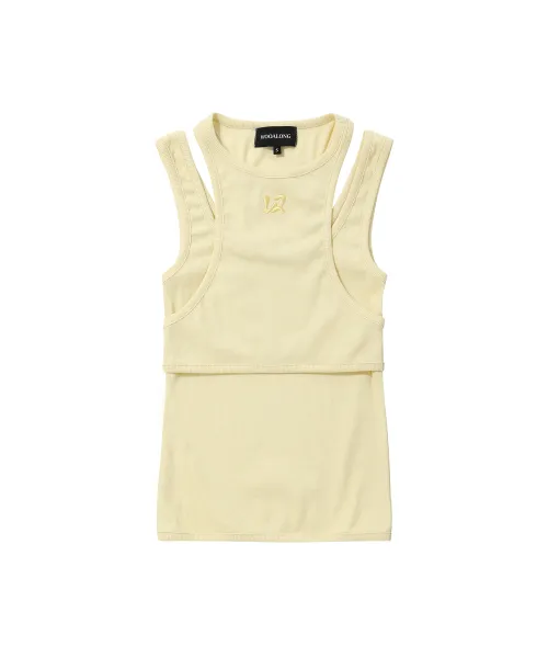 WOOALONG  |Crew Neck Blended Fabrics Sleeveless Street Style Plain Logo