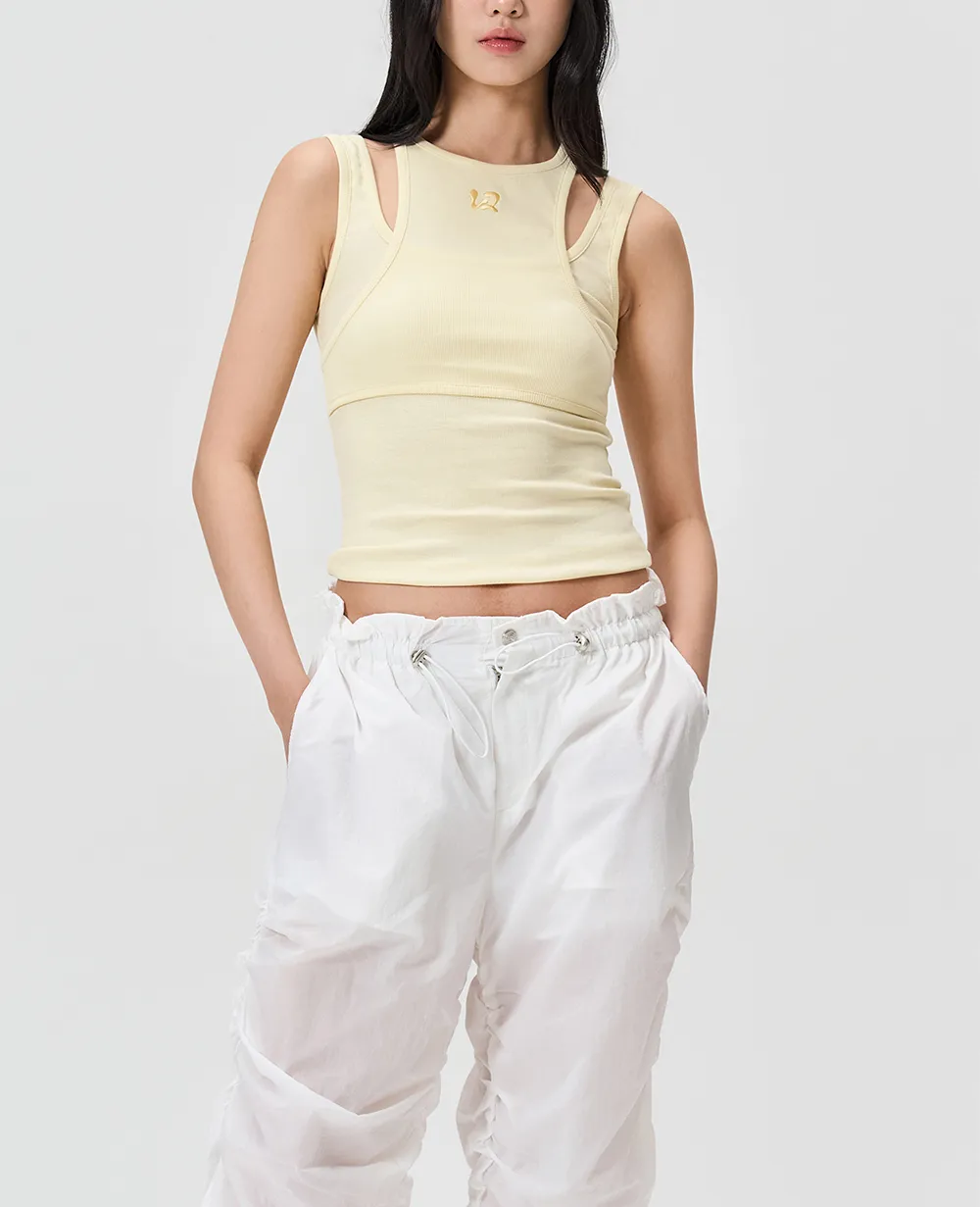 WOOALONG  |Crew Neck Blended Fabrics Sleeveless Street Style Plain Logo