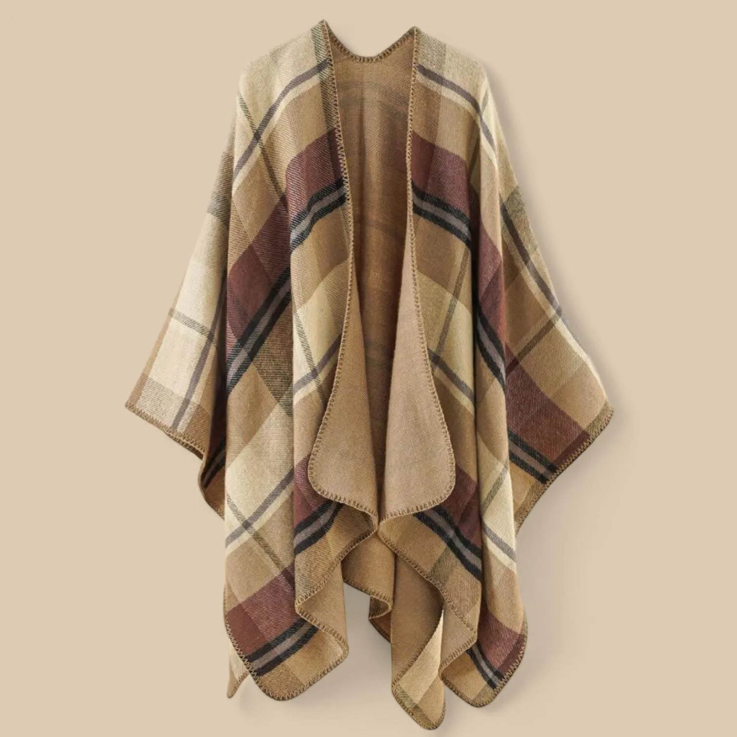 WRAP Patterned Plaid Geometric Cape Shawl