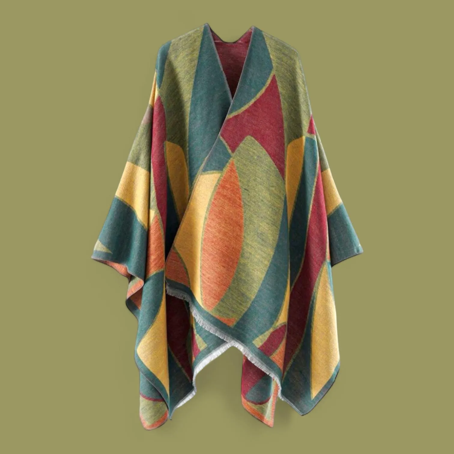 WRAP Patterned Plaid Geometric Cape Shawl