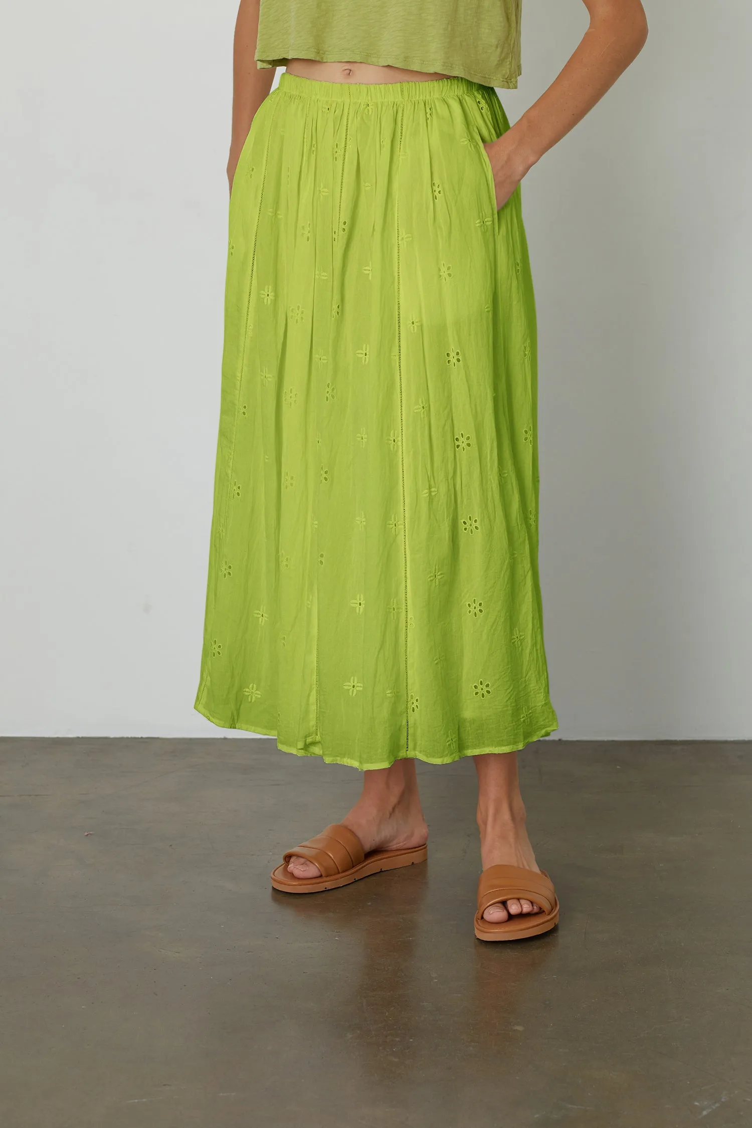 WYNNE COTTON EYELET MAXI SKIRT IN LIME