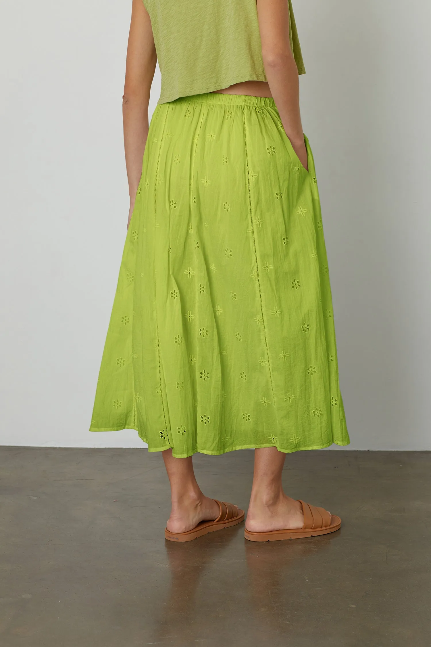 WYNNE COTTON EYELET MAXI SKIRT IN LIME