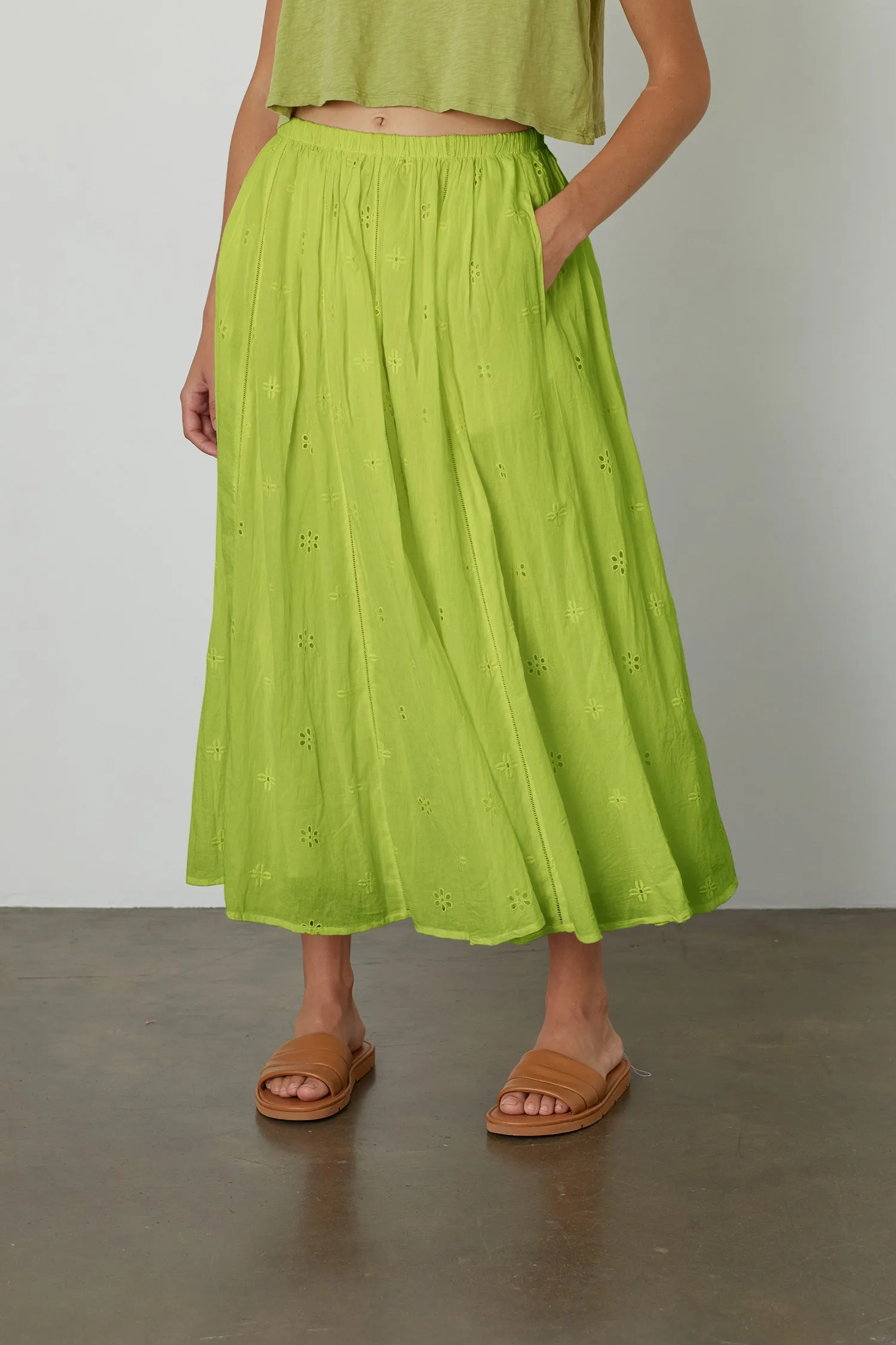 WYNNE COTTON EYELET MAXI SKIRT IN LIME