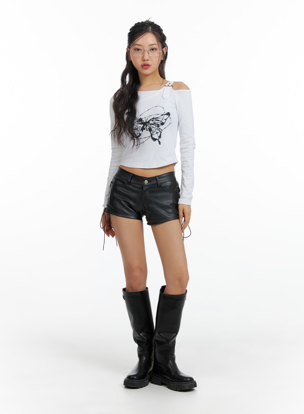 X-Strap Faux Leather Shorts CF427