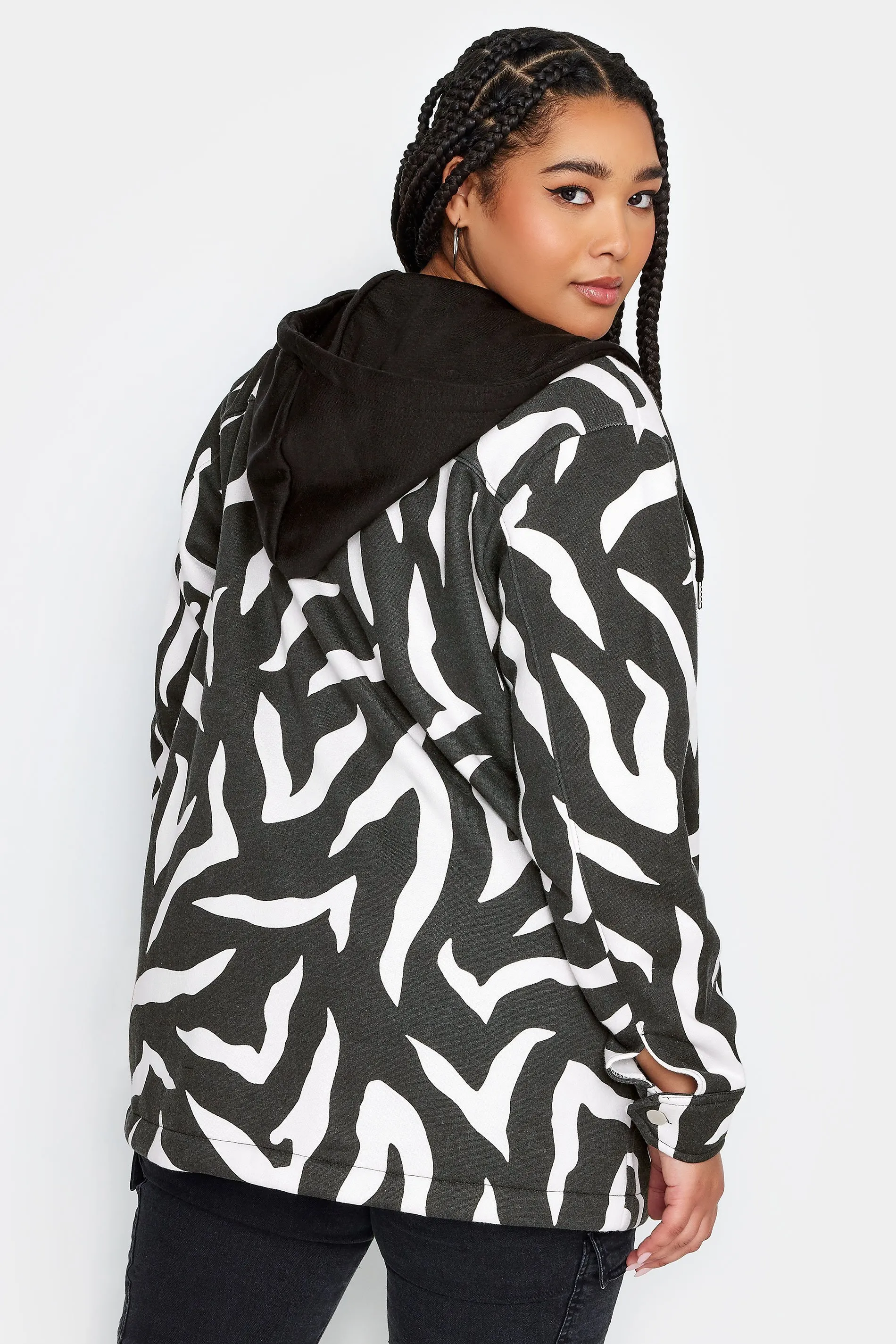 YOURS Curve Zebra Print Hooded Shacket